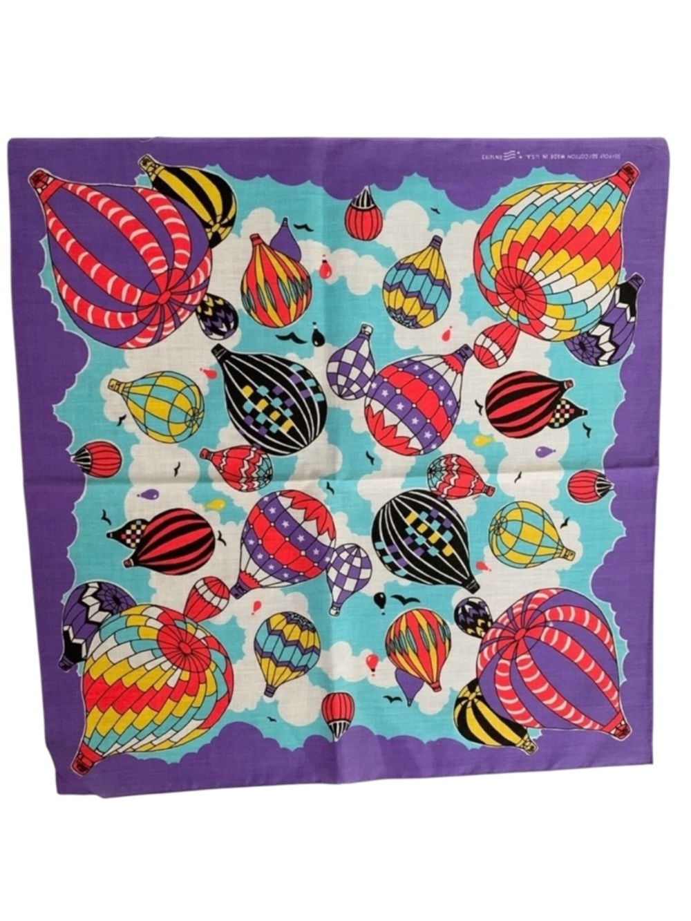 Vintage 90s Hot Air Balloon Vibrant Colourful Artsy Square Bandana Made in USA